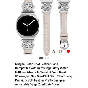 Minyee Celtic Knot Leather Strap Beige/Silver for Galaxy Watch 8